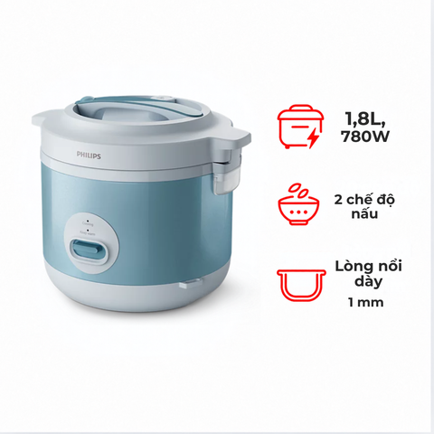 Nồi cơm điện Philips HD3008/32 1.8 lít màu xanh