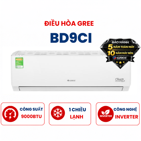 Điều hòa Gree 1 chiều 9000BTU Inverter BD9CI mới 2025