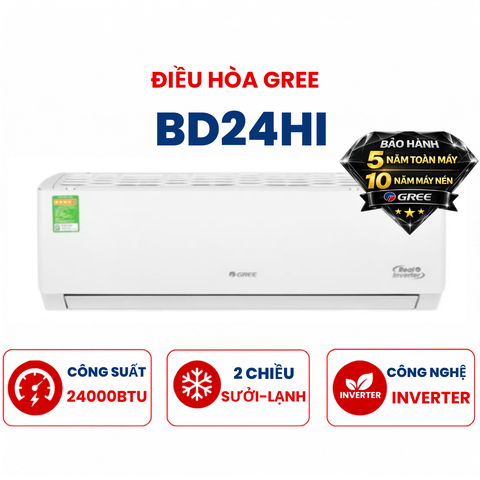 Điều hòa Gree 2 chiều 24000BTU Inverter BD24HI mới 2025